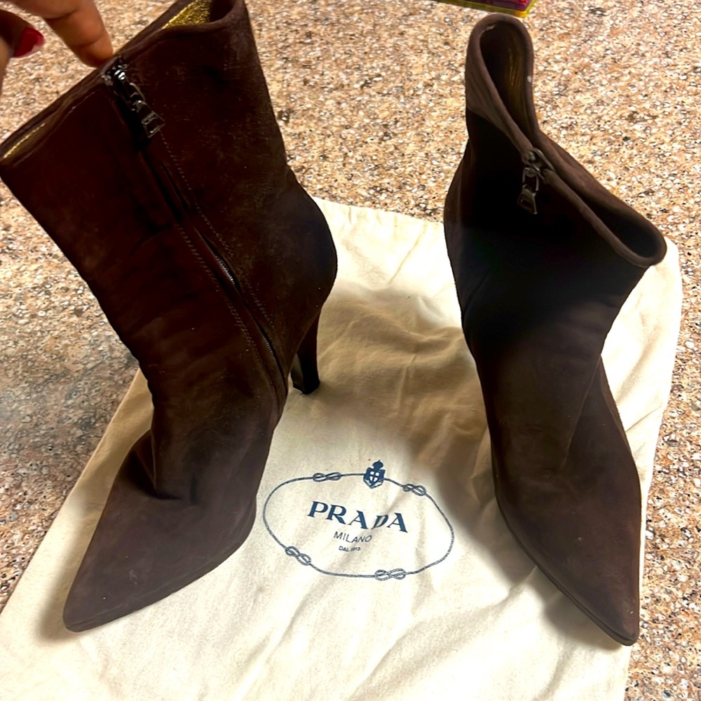 Prada Brown Suede Ankle Boots